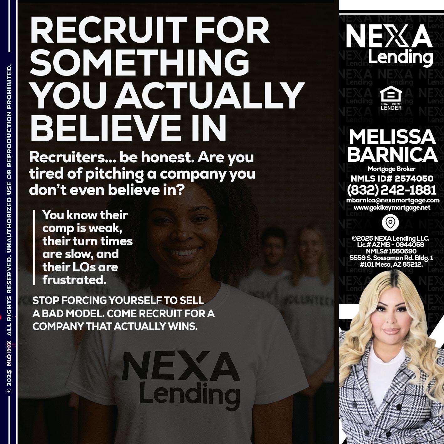 RECRUITING - Melissa Barnica -Mortgage Broker