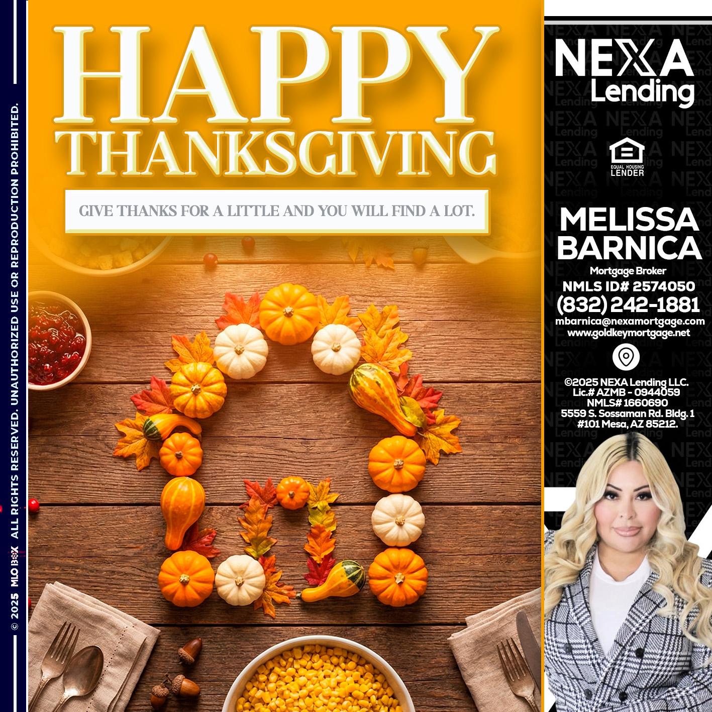 HAPPY THANKSGIVING - Melissa Barnica -Mortgage Broker