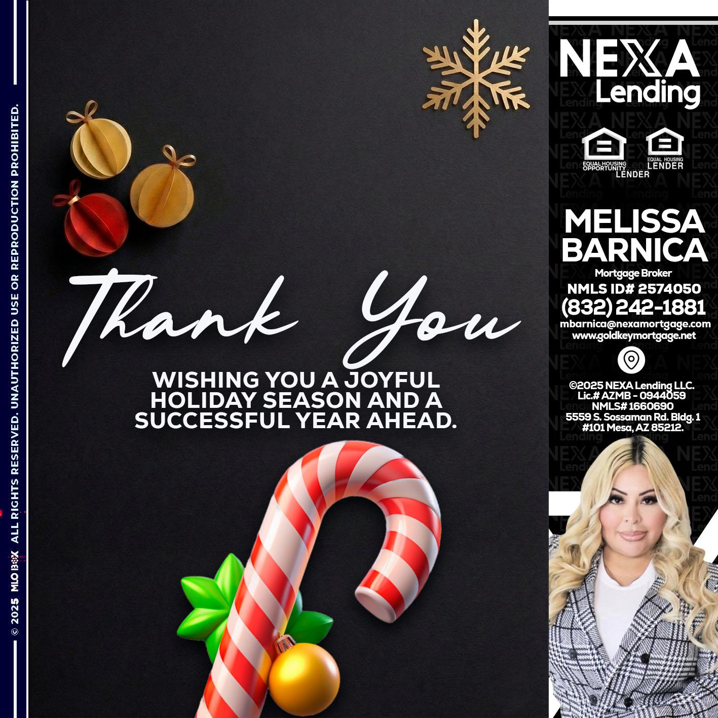 THANK YOU - Melissa Barnica -Mortgage Broker
