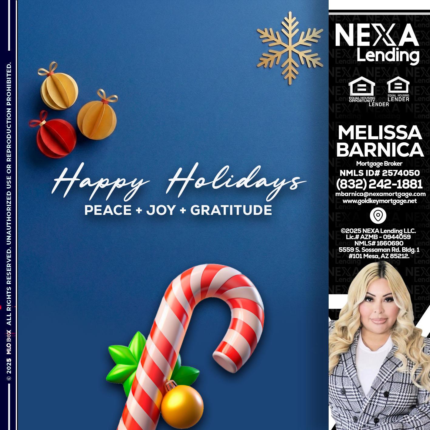 HAPPY HOLIDAYS - Melissa Barnica -Mortgage Broker