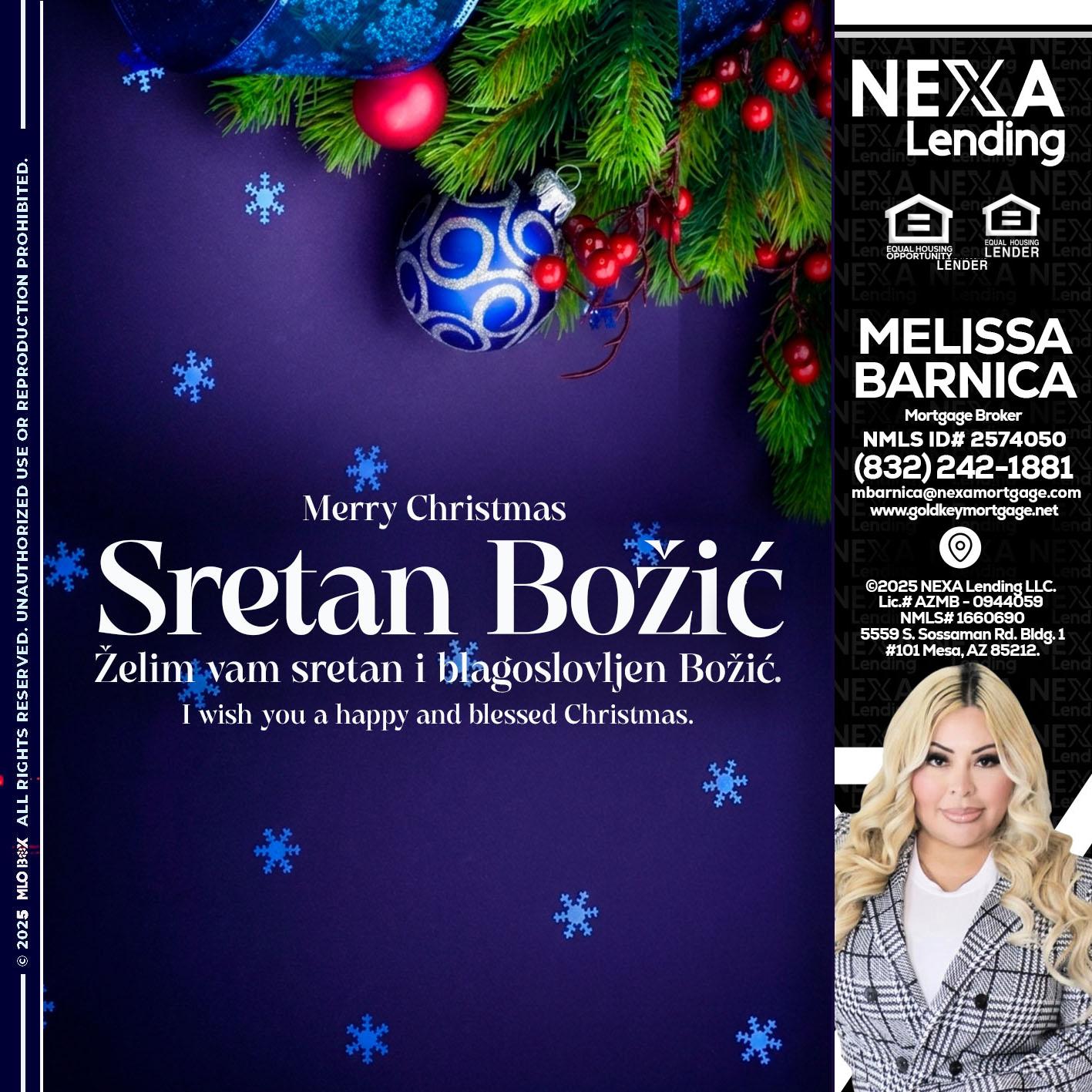 Sretan Božić - Melissa Barnica -Mortgage Broker