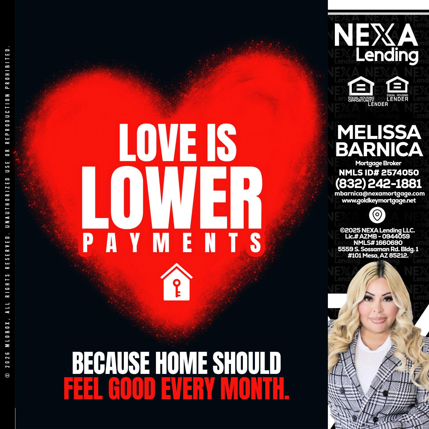 LOVE IS LOWER - Melissa Barnica -Mortgage Broker