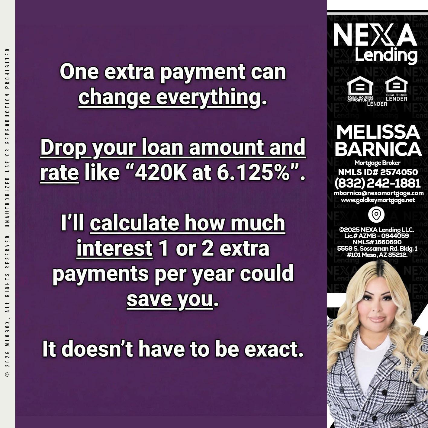 ONE EXTRA - Melissa Barnica -Mortgage Broker